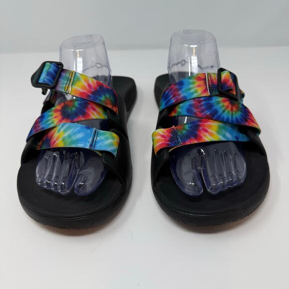 Chaco Chillos Slide Sandals Men's 11 Rainbow Tie Dye Comfort Sandal Hippie Boho - Picture 2 of 9